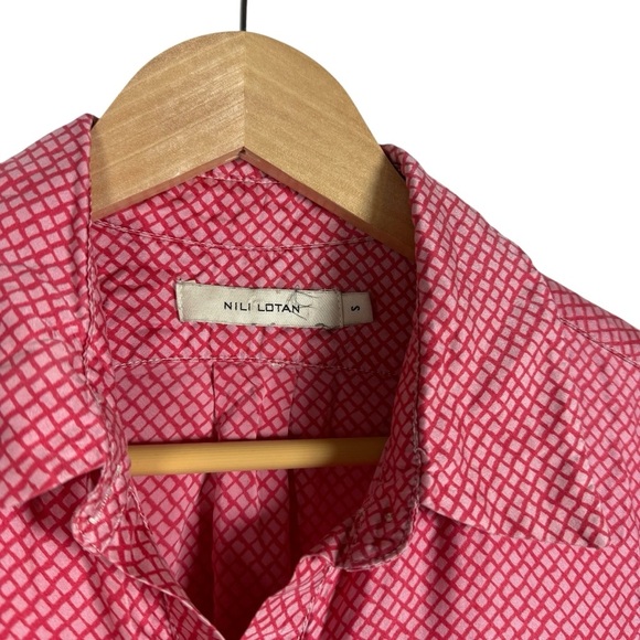Nili Lotan Women’s Silk Geometric Button Down Shirt Dress Pink/Red S - Picture 2 of 8
